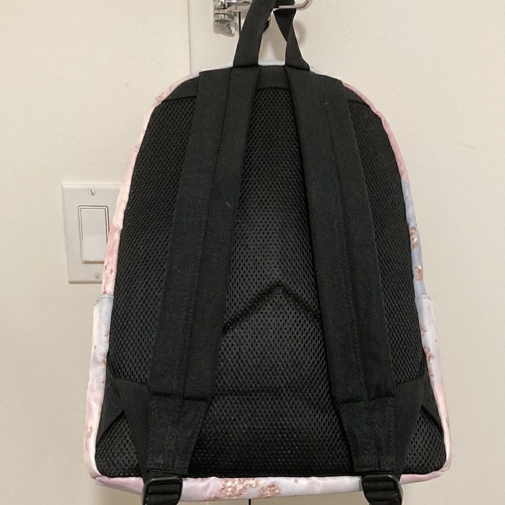 Yin Lang Nylon Backpack by Soundbyte in Pink & blue pattern. - Picture 3 of 7